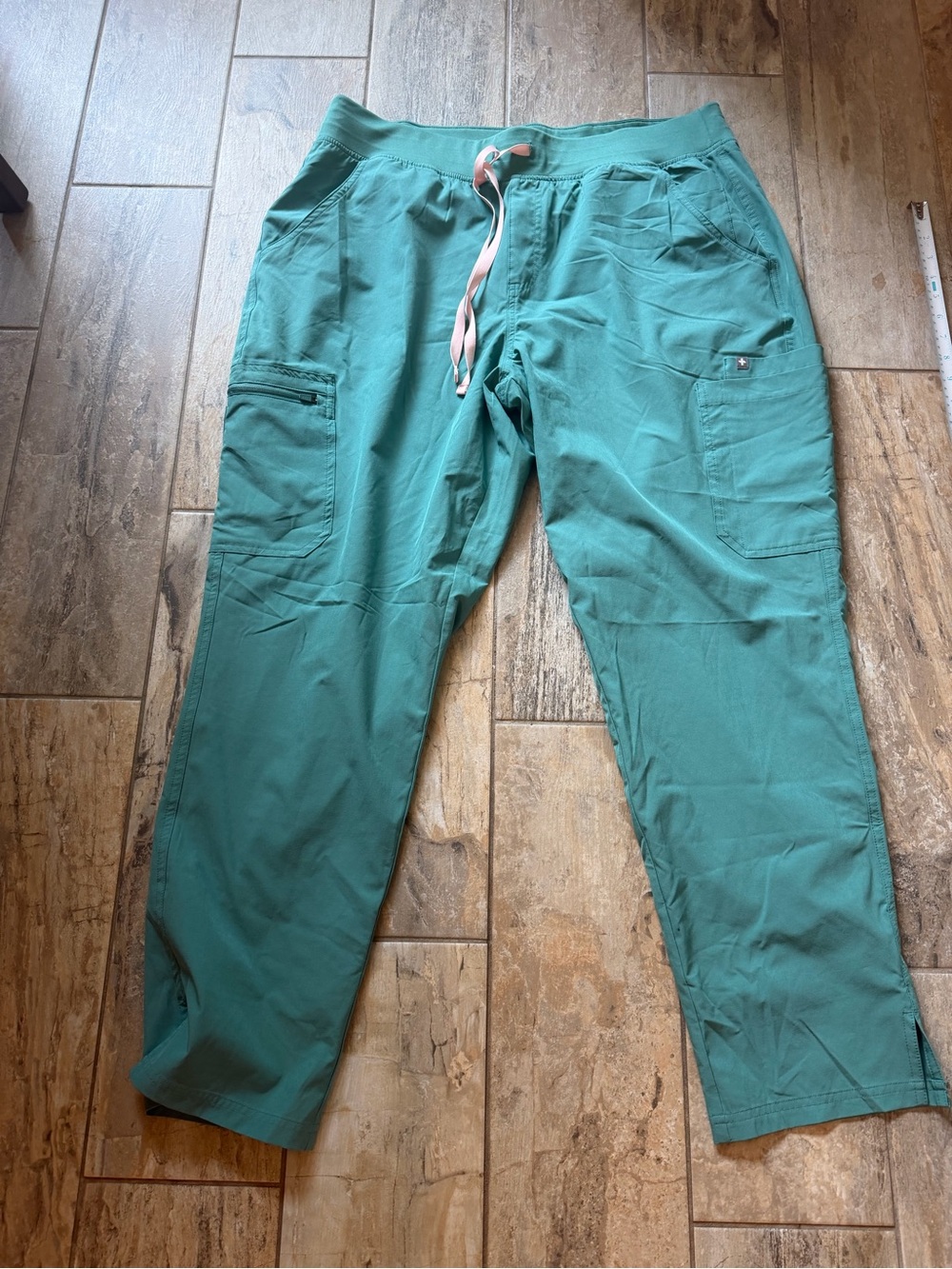Figs Teal Scrub Pants with Pink Drawcord